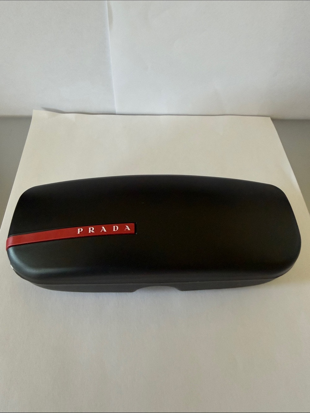 Prada Black Sunglasses Case with Red Logo Stripe